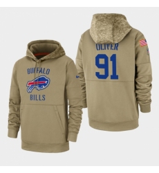 Mens Buffalo Bills 91 Ed Oliver 2019 Salute to Service Sideline Therma Pullover Hoodie Tan