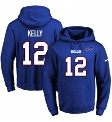 NFL Mens Nike Buffalo Bills 12 Jim Kelly Royal Blue Name Number Pullover Hoodie