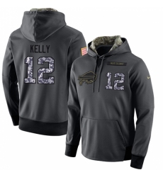 NFL Mens Nike Buffalo Bills 12 Jim Kelly Stitched Black Anthracite Salute to Service Player Performance Hoodie