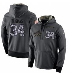 NFL Mens Nike Buffalo Bills 34 Thurman Thomas Stitched Black Anthracite Salute to Service Player Performance Hoodie