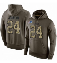 NFL Nike Buffalo Bills 24 Leonard Johnson Green Salute To Service Mens Pullover Hoodie