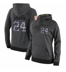 NFL Womens Nike Buffalo Bills 24 Leonard Johnson Stitched Black Anthracite Salute to Service Player Performance Hoodie