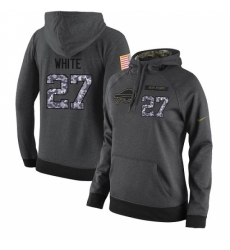NFL Womens Nike Buffalo Bills 27 TreDavious White Stitched Black Anthracite Salute to Service Player Performance Hoodie