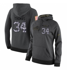 NFL Womens Nike Buffalo Bills 34 Thurman Thomas Stitched Black Anthracite Salute to Service Player Performance Hoodie