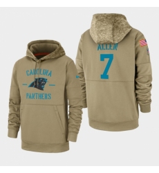 Mens Carolina Panthers 7 Kyle Allen 2019 Salute to Service Sideline Therma Pullover Hoodie Tan