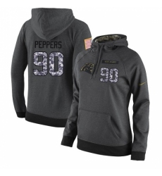 NFL Womens Nike Carolina Panthers 90 Julius Peppers Stitched Black Anthracite Salute to Service Player Performance Hoodie