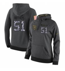 NFL Womens Nike Chicago Bears 51 Dick Butkus Stitched Black Anthracite Salute to Service Player Performance Hoodie