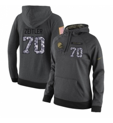 NFL Womens Nike Cleveland Browns 70 Kevin Zeitler Stitched Black Anthracite Salute to Service Player Performance Hoodie