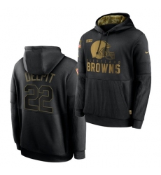 Men Cleveland Browns 22 Grant Delpit 2020 Salute To Service Black Sideline Performance Pullover Hoodie