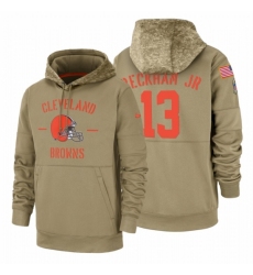 Mens Cleveland Browns 13 Odell Beckham Jr 13 2019 Salute to Service Tan Sideline Therma Pullover Hoodie
