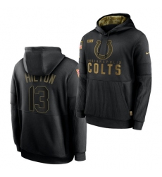 Men Indianapolis Colts 13 T Y  Hilton 2020 Salute To Service Black Sideline Performance Pullover Hoodie