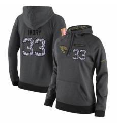 NFL Womens Nike Jacksonville Jaguars 33 Chris Ivory Stitched Black Anthracite Salute to Service Player Performance Hoodie