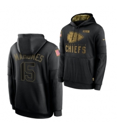 Men Kansas City Chiefs 15 Patrick Mahomes 2020 Salute To Service Black Sideline Performance Pullover Hoodie