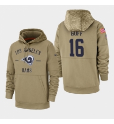 Mens Los Angeles Rams 16 Jared Goff 2019 Salute to Service Sideline Therma Pullover Hoodie Tan