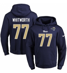 NFL Mens Nike Los Angeles Rams 77 Andrew Whitworth Navy Blue Name Number Pullover Hoodie
