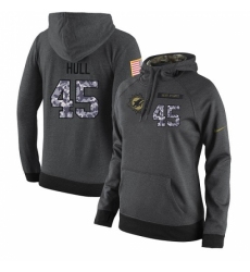 NFL Womens Nike Miami Dolphins 45 Mike Hull Stitched Black Anthracite Salute to Service Player Performance Hoodie