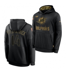 Men Miami Dolphins 14 Ryan Fitzpatrick 2020 Salute To Service Black Sideline Performance Pullover Hoodie