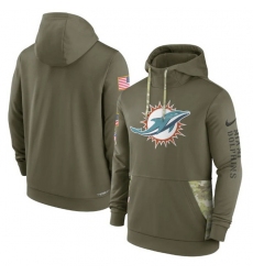 Men Miami Dolphins 2022 Olive Salute To Service Therma Performance Pullover Hoodie