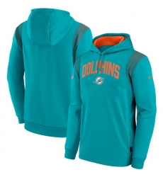 Men Miami Dolphins Aqua Sideline Stack Performance Pullover Hoodie 001