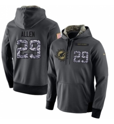 NFL Mens Nike Miami Dolphins 29 Nate Allen Stitched Black Anthracite Salute to Service Player Performance Hoodie