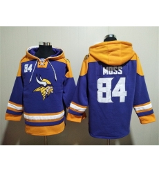 Men Minnesota Vikings 84 Randy Moss Purple Yellow Ageless Must Have Lace Up Pullover Hoodie