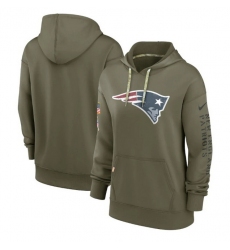 Women New England Patriots 2022 Olive Salute To Service Therma Performance Pullover Hoodie