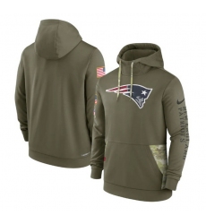 Men New England Patriots 2022 Olive Salute To Service Therma Performance Pullover Hoodie