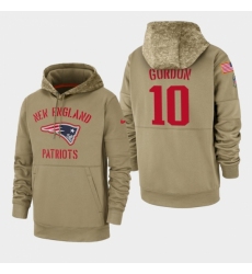 Mens New England Patriots 10 Josh Gordon 2019 Salute to Service Sideline Therma Pullover Hoodie Tan