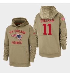 Mens New England Patriots 11 Julian Edelman 2019 Salute to Service Sideline Therma Pullover Hoodie Tan