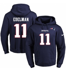 NFL Mens Nike New England Patriots 11 Julian Edelman Navy Blue Name Number Pullover Hoodie
