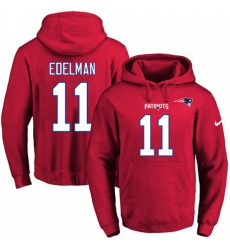 NFL Mens Nike New England Patriots 11 Julian Edelman Red Name Number Pullover Hoodie
