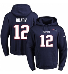 NFL Mens Nike New England Patriots 12 Tom Brady Navy Blue Name Number Pullover Hoodie