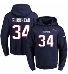 NFL Mens Nike New England Patriots 34 Rex Burkhead Navy Blue Name Number Pullover Hoodie