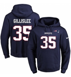 NFL Mens Nike New England Patriots 35 Mike Gillislee Navy Blue Name Number Pullover Hoodie