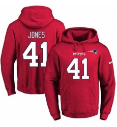 NFL Mens Nike New England Patriots 41 Cyrus Jones Red Name Number Pullover Hoodie