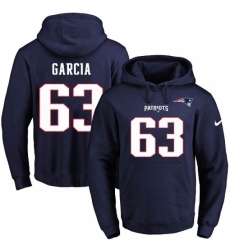 NFL Mens Nike New England Patriots 63 Antonio Garcia Navy Blue Name Number Pullover Hoodie
