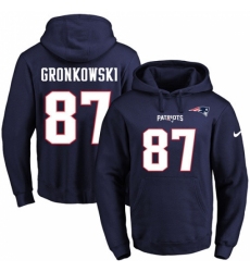 NFL Mens Nike New England Patriots 87 Rob Gronkowski Navy Blue Name Number Pullover Hoodie