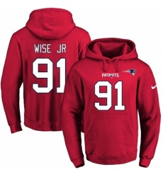 NFL Mens Nike New England Patriots 91 Deatrich Wise Jr Red Name Number Pullover Hoodie