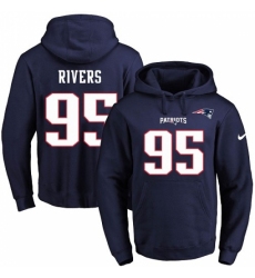 NFL Mens Nike New England Patriots 95 Derek Rivers Navy Blue Name Number Pullover Hoodie