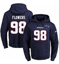 NFL Mens Nike New England Patriots 98 Trey Flowers Navy Blue Name Number Pullover Hoodie