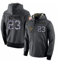 NFL Mens Nike New Orleans Saints 23 Marshon Lattimore Stitched Black Anthracite Salute to Service Player Performance Hoodie