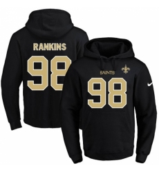 NFL Mens Nike New Orleans Saints 98 Sheldon Rankins Black Name Number Pullover Hoodie