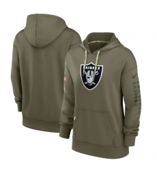 Women Las Vegas Raiders 2022 Olive Salute To Service Therma Performance Pullover Hoodie