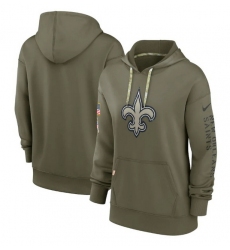Women New Orleans Saints 2022 Olive Salute To Service Therma Performance Pullover Hoodie