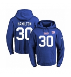 Football Mens New York Giants 30 Antonio Hamilton Royal Blue Name Number Pullover Hoodie