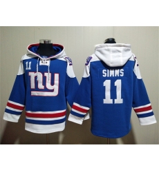 Men New York Giants 11 Phil Simms Blue Lace Up Pullover Hoodie