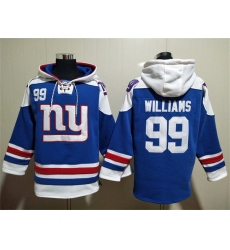 Men New York Giants 99 Leonard Williams Blue Lace Up Pullover Hoodie