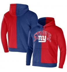 Men New York Giants Blue Red Split Logo Pullover Hoodie