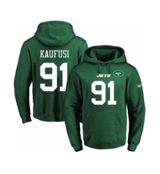 Football Mens New York Jets 91 Bronson Kaufusi Green Name Number Pullover Hoodie