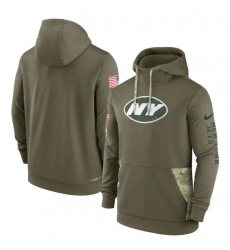 Men New York Jets 2022 Olive Salute To Service Therma Performance Pullover Hoodie
